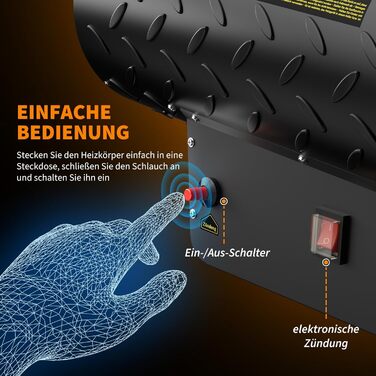 Газовий обігрівач для використання в приміщенні, газовий вентилятор-обігрівач потужністю 30 кВт, газовий обігрівач, газовий вентилятор-обігрівач, газовий вентилятор-обігрівач на пропані, потік повітря 700 м/год, включаючи газовий шланг 1,4 м та 700 мбар