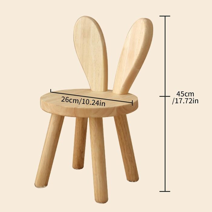 Дитячий стілець Inscrip дерев'яний, дитячий стілець зі спинкою зайчикові вушка, пуф для дітей, табурет для перевзування, маленький