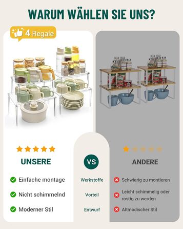 Прозорий кухонний органайзер, навісна стійка для спецій, набір з 4 предметів, органайзер для кухонної шафи, невелика кутова полиця для кухні, штабелюваний органайзер для спецій, стійка для чашок, міні-полиця, сучасний декор для кухонної стільниці
