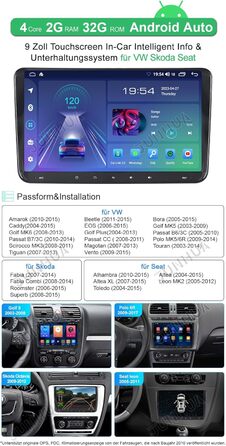 Автомобільне радіо ACAVICA для VW Golf 5 6 Polo Skoda Seat Passat Android 13 232 ГБ 9-дюймовий екран Автомобільне радіо Стерео Супутникова навігація Carplay Android Auto Bluetooth FM
