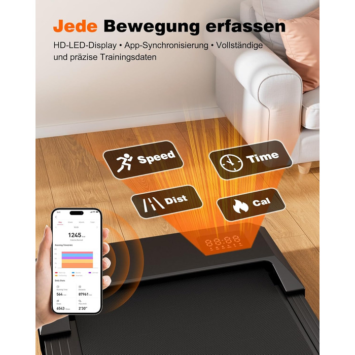 Ходовий килимок Superun з нахилом, макс. 159 кг/136 кг, бігова доріжка 2,5 к.с. для домашнього використання зі світлодіодним освітленням, тихий стіл для бігової доріжки з додатком та багатокористувацькою біговою доріжкою, 90 см, з нахилом 6, чорний