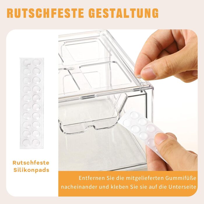 Абельовані ящики для шухляд, органайзери для шухляд, туалетний столик, прозорий акриловий органайзер для косметики, органайзер для зберігання та організації шухляд у ванній кімнаті (комбінація з 3 шухляд), 3 шт.