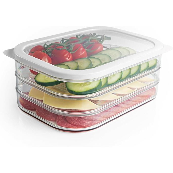 Набір контейнерів для делікатесів HAC24 з 8 предметів, придатний для використання в холодильнику з кришками, 6 шарів, 6 x 550 мл, для ковбас та сиру, контейнери для зберігання харчових продуктів