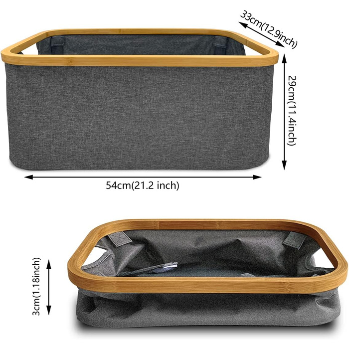 Кошик для білизни складаний 50 л сірий Ідеально підходить як складаний кошик для зберігання Натуральна бамбукова тканина Складаний