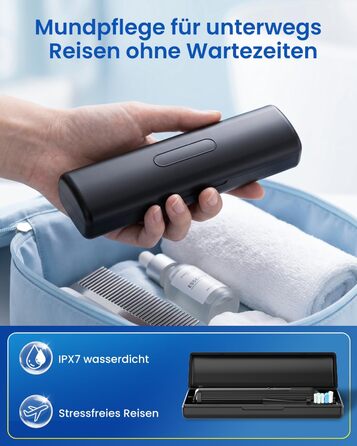 Електрична звукова зубна щітка для дорослих та дітей, 5 режимів чищення з 3 рівнями інтенсивності, 8 змінних насадок та дорожній футляр, акумуляторна зубна щітка (, в упаковці) Чорна