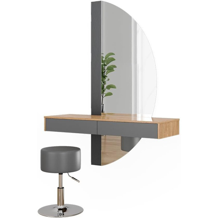 Туалетний столик Vicco Melisa, дуб/сірий, 120 см з підсвічуванням і табуретом Сірий зі світлодіодним дзеркалом і табуретом
