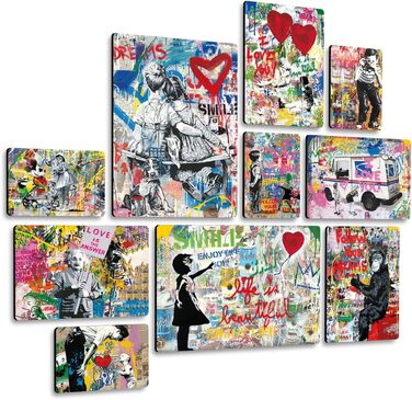 Набір з 10 багатокомпонентних картин - Бенксі - Стріт-арт 1 - Дерево МДФ - 2 x 42x29,7cm 4 x 29,7x21cm 4 x 214,85cm - Готові до пі