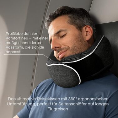 Подушка для шиї Proglobe для літаків, дорожня подушка 100 піна з ефектом пам&39яті, ортопедична підтримка шиї, для подорожей літаком, автомобілем, поїздом, з 3D-маскою для сну, високоякісна сітчаста сумка (темно-сірий колір)