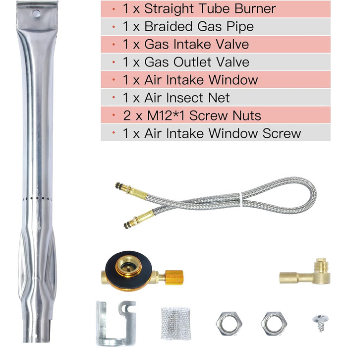Трубчастий пальник Bestatgot Портативний трубчастий пальник для гриля з нержавіючої сталі, регульований трубчастий пальник з нержа