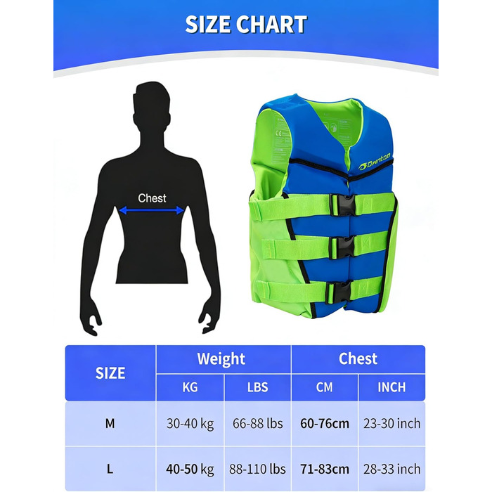 Рятувальний жилет Owntop для підлітків та дітей, регульований рятувальний жилет з потрійними ременями безпеки, легкий рятувальний жилет для каякінгу, плавання, риболовлі, жилет для підводного плавання, синій, розмір M