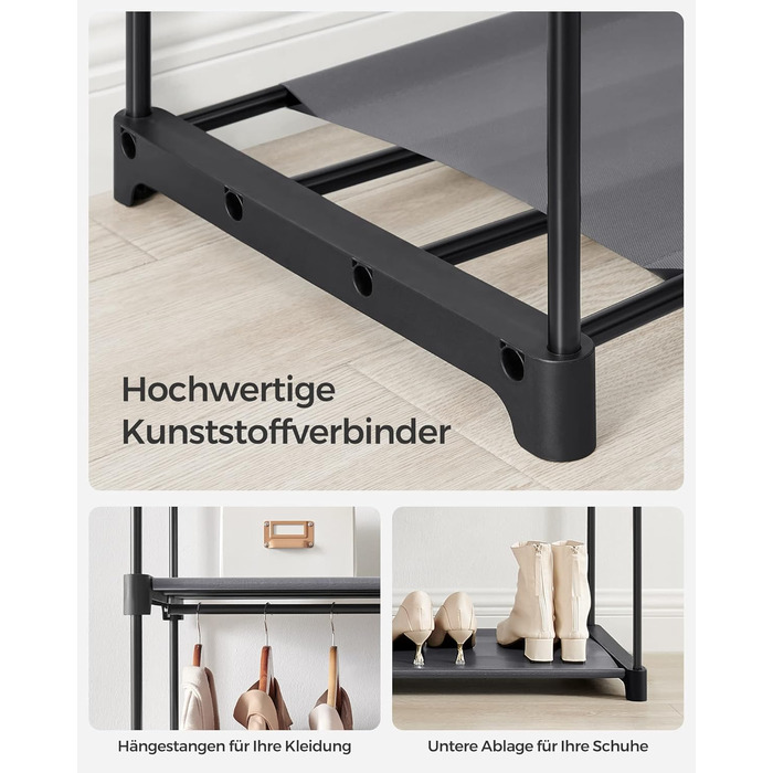 Портативна шафа для зберігання SONGMICS з підвісною штангою, складна, гардероб, спальня, кабінет, 140 x 43 x 174 см, сірий RYG02GY