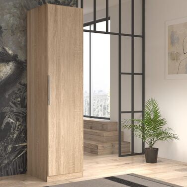 Шафа 50 55, маленька шафа, вузька шафа для передпокою, вішалка для пальто, шафа з орними дверима, 1-дверна з полицями, декор дерева дуб Сонома, 51 см завширшки x 213 см заввишки x 59 см завглибшки, дубова шафа для передпокою
