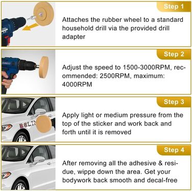 И 8,9 см видалення наклейки на колесо, видалення наклейки на колесо з адаптером, гумові колісні диски для дрилі, 4 шт.