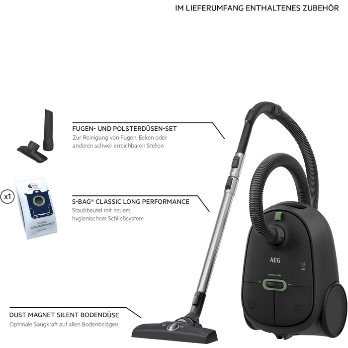 Пилосос із мішком AEG CLEAN 6000, 850 Вт, 3 роки гарантії, AB61C1OKO, чорний