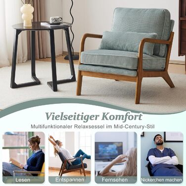 Крісло Bonnlo, м&39яке коктейльне крісло, сучасне крісло для відпочинку, крісло з відкидною спинкою для вітальні, м&39яке крісло з масиву дерева, крісло для читання, вантажопідйомність до 200 кг, вельветова тканина (синій колір)