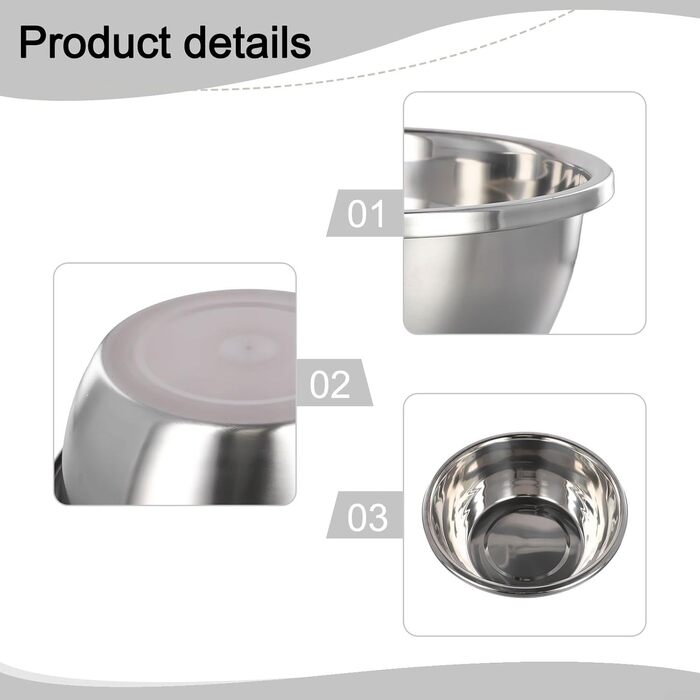 Набір мисок з нержавіючої сталі для приготування їжі, випікання, збивання яєць, приготування їжі, змішування салатів та безпечного зберігання з широким бортиком (32 см)