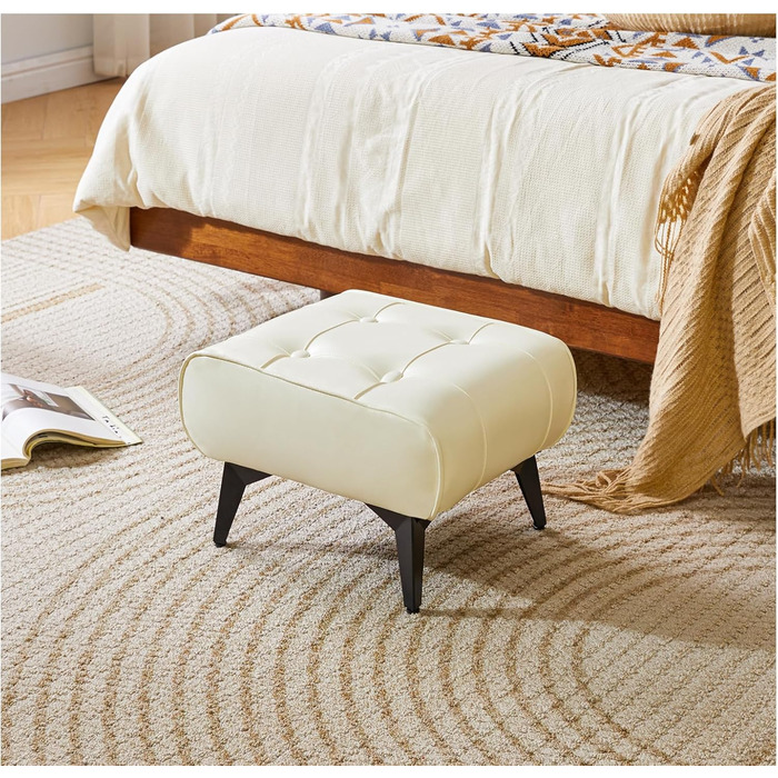 Невеликий шкіряний пуф для ніг, сучасний м&39який табурет, диванний пуф для крісла, вітальня, квадратна технічна тканина, вінтажний пуф, 403026 см, білий, HBD037W