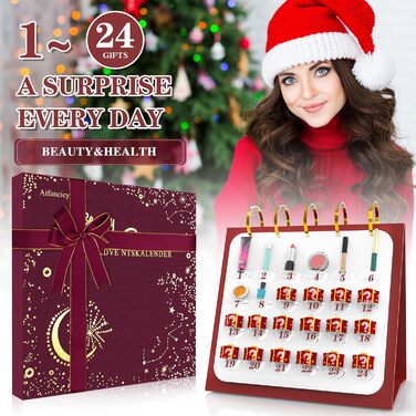 Адвент-календар краси, Адвент-календар макіяжу на 2025 рік, 24 вибрані унікальні косметичні засоби для догляду за шкірою, Сюрпризи з краси для жінок, підлітків та дівчат, Набори для макіяжу - Подарунки на Різдво