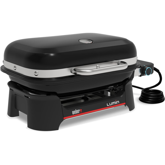 Компактний портативний електрогриль Weber Lumin Compact, до 315 C, з термометром на кришці, чавунними решітками з порцеляновим емалюванням, площа гриля 43 x 32 см, чорний (1502044), без підставки