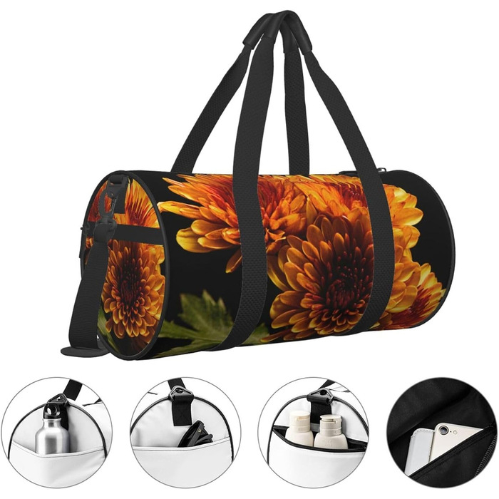 Спортивна сумка для подорожей, жовта, з квітковим принтом, сумка на ніч, чорна, універсальний розмір, дорожня сумка