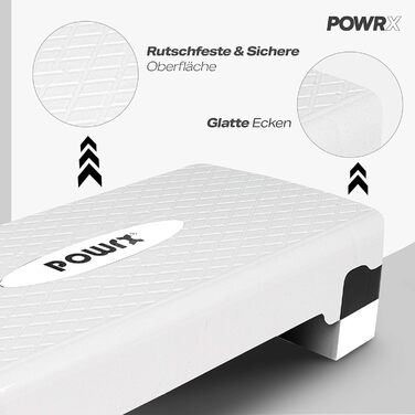 Степборд POWRX Home, включаючи тренування Степпер з регульованою висотою та нековзним покриттям для аеробіки, гімнастики та фітнесу Степ-лава Home (білий)