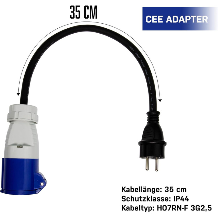 Кратний адаптер CEE на Schuko, 230 В 16 А для кемпінгу та автофургонів, 3-