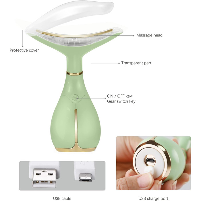 Електричний масажер для обличчя Ms.W для підтяжки обличчя, ультразвуковий масажер для обличчя проти зморшок для дому, ультразвуковий масаж обличчя, 3 режими масажу обличчя проти зморшок 1 зелений та золотий