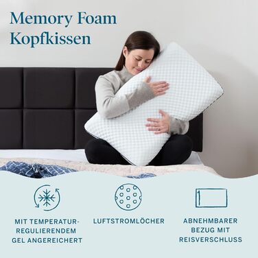 Подушка LUCID з гелевої піни з ефектом пам&39яті 40x70 см дихаюча охолоджувальний ефект чохол, який можна прати подушка сертифікована Oeko-Tex, біла 70 x 35 см