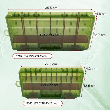 Прозора скринька для рибальських снастей з вимірювальною лінійкою, регульованими роздільниками та нековзними подвійними засувками для рибальських аксесуарів Ергономічна ручка (опціонально) з ручкою для перенесення, 2 шт. (27,5*18,5*4,2 см), 3600 -