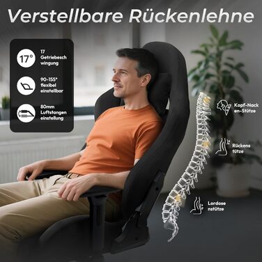 Ігрове крісло Dowinx, дихаюче та ергономічне офісне крісло з мікрофібри велюру, м&39яке сидіння, що нагадує хутро, регульоване робоче крісло з підставкою для ніг, світло-чорне