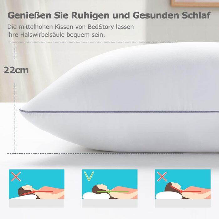Подушка BedStory 40x80, комплект із 2 подушок з високоякісним наповнювачем з мікрофібри 950 г x 2, м&39який наповнювач, який можна прати, подушка для ліжка, подушка для сну, подушка для дивана, подушка для сну на боці 40x80 см