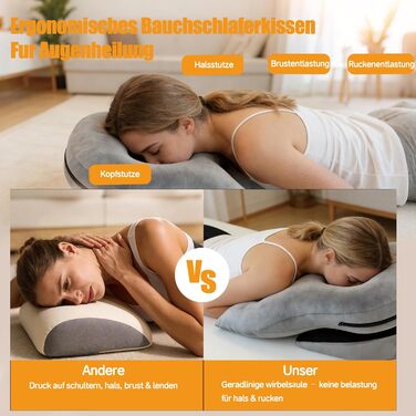 Подушка для сну обличчям вниз, післяопераційна подушка для підтримки, регульований по висоті масажний підголівник для ліжка, обладнання для відновлення після вітректомії сітківки (сірий)