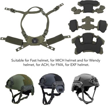Тактична система підвіски шолома Dial з ремінцем для підборіддя для ACH, Mich, Team Wendy, FMA, EXF, з м&39якою комфортною підкладкою, кріпильними гвинтами, аксесуарами, губкою армійського зеленого кольору