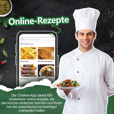 Аерофритюрниця CHEFREE 2 л, міні-мультиварка 4-в-1, енергозберігаюча, компактна, аерофритюрниця маленька без олії, можна мити в посудомийній машині, 900 Вт, чорний, AF300, темно-зелений