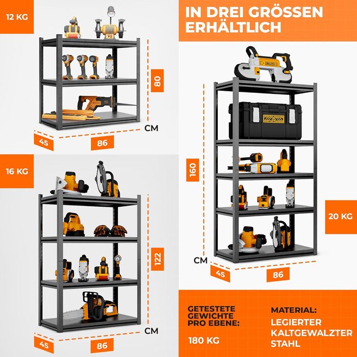 Металевий стелаж з металевими полицями ПЕРЕМОЖЕЦЬ ТЕСТУ Легке складання Надзвичайно стійкий Міцний чорний стелаж з п&39ятьма полицями - Полиця для зберігання, полиця для підвалу - металева Виберіть полицю зараз Полиця 160x86x45 Чорна 5 рівнів чорна 86x45x