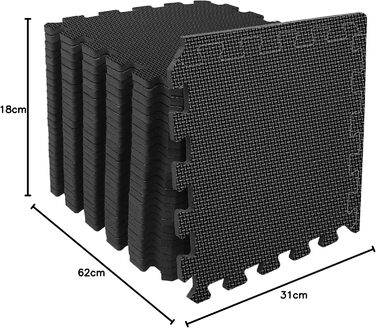 Захисний килимок для підлоги для фітнесу 331 см, килимок-головоломка 24/36/48, спортивний килимок з EVA, нековзний, килимок для підлоги для тренажерного залу та фітнес-обладнання 3,31 кв.м./36 килимків - чорний