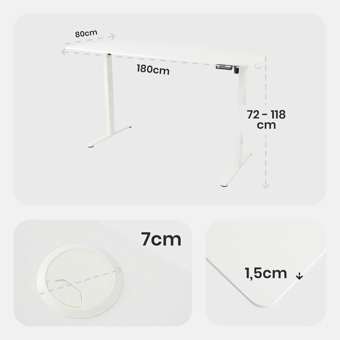 Електрично регульований стіл Arebos з висотою 180x80 см Функція пам&39яті Регульований комп&39ютерний стіл 72-118 см Стіл для роботи стоячи Ергономічний офісний стіл Стіл для роботи сидячи та стоячи Білий