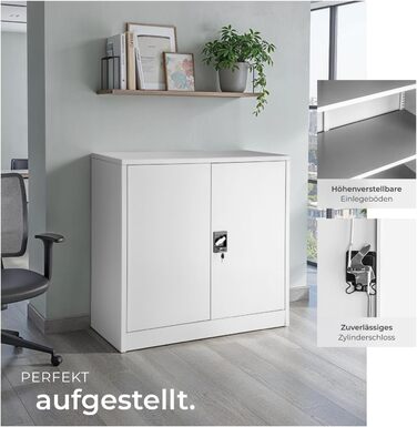 Картотечна шафа, що замикається, металева шафа з циліндричним замком безпеки, офісна шафа, що замикається, багатоцільова сталева шафа, 3 полиці з регульованою висотою, 90 x 40 x 90 см - сірий