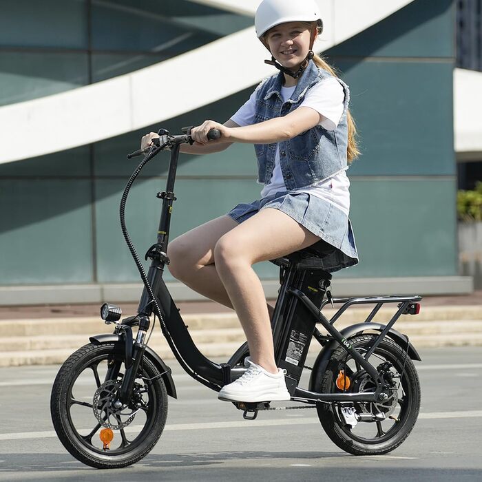 Складаний електровелосипед Finbike 16 * 2,15 дюйма з товстими шинами, портативний електровелосипед зі знімним акумулятором 10,4 Аг, 4 режими їзди, дальність PAS MAX 88 км, складний електровелосипед для чоловіків та жінок для поїздок на роботу, 16 дюймів б