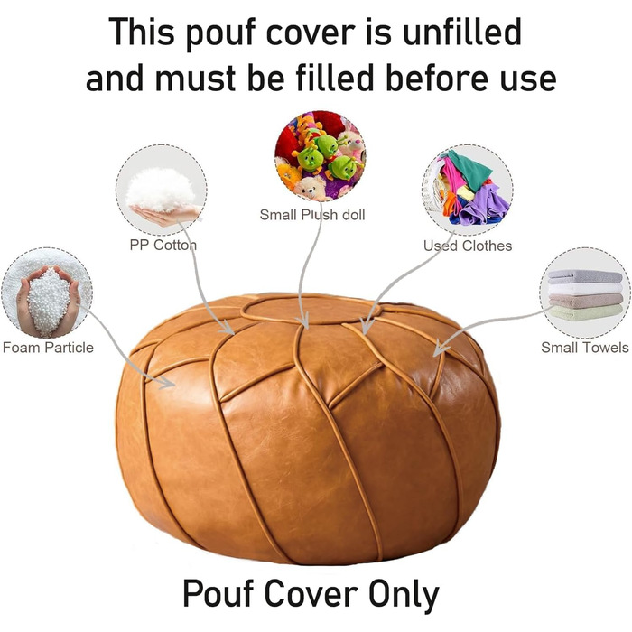 Чохол для пуфа Louis Donn без наповнювача - кругла пуф-подставка з місцем для зберігання, водонепроникне крісло-мішок зі штучної шкіри, підставка для ніг для вітальні, спальні, дитячої кімнати (помаранчевий) Orange-109