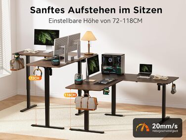 Подібний електричний стіл з регульованою висотою, 190 x 150 см, кутовий стіл, регульована висота, комп&39ютерний стіл з можливістю роботи сидячи та стоячи з органайзером для кабелів для офісу, ігровий, чорний горіх, 190 x 150 см