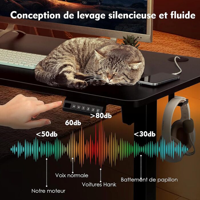 Електрично регульований по висоті стіл для роботи стоячи, 120 x 60 см, стіл для роботи сидячи/стоячи з пам&39яттю налаштувань та світлодіодним дисплеєм, стіл для роботи стоячи з гачками та підключенням для кабелів, робочий стіл для домашнього офісу, чорни