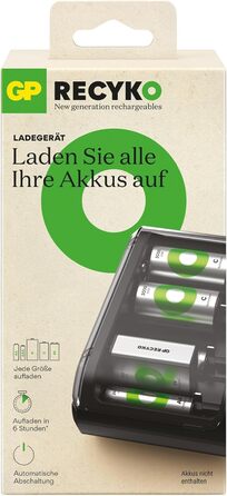 Універсальний зарядний пристрій GP ReCyko з USB, акумуляторний зарядний пристрій для всіх стандартних батарейок AA, AAA, C, D, 9V, міцна касетна конструкція