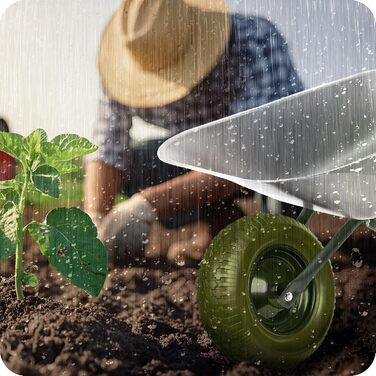 Колесо для тачки KRUMAD PU-піна 4.80/4.00-8, до 180 кг, з віссю, не проколюється, не потребує обслуговування, сталевий диск, подвійний кульковий підшипник, запасне колесо для тачок та візків, захист від проколів, темно-зелений