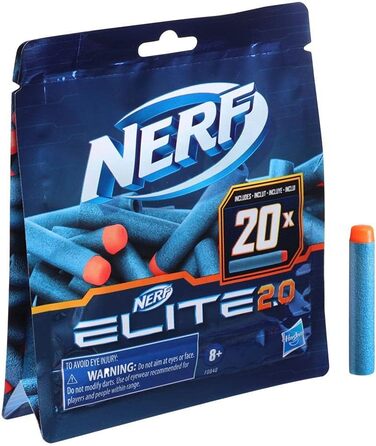 Включає 20 офіційних дротиків Nerf Elite 2.0, сумісних з усіма бластерами Nerf Elite, 2.0 20-Dart Refill Pack -