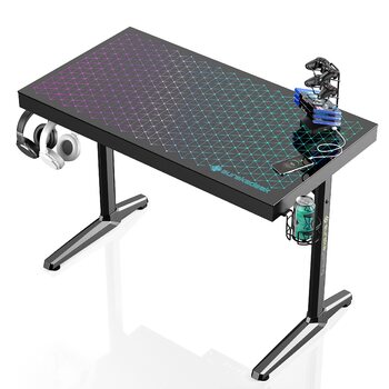 Ігровий стіл EUREKA ERGONOMIC з RGB-підсвічуванням 110 см, скляний ігровий комп&39ютерний стіл з музичним реактивним RGB-світлодіодним підсвічуванням через додаток, 110 x 60 см