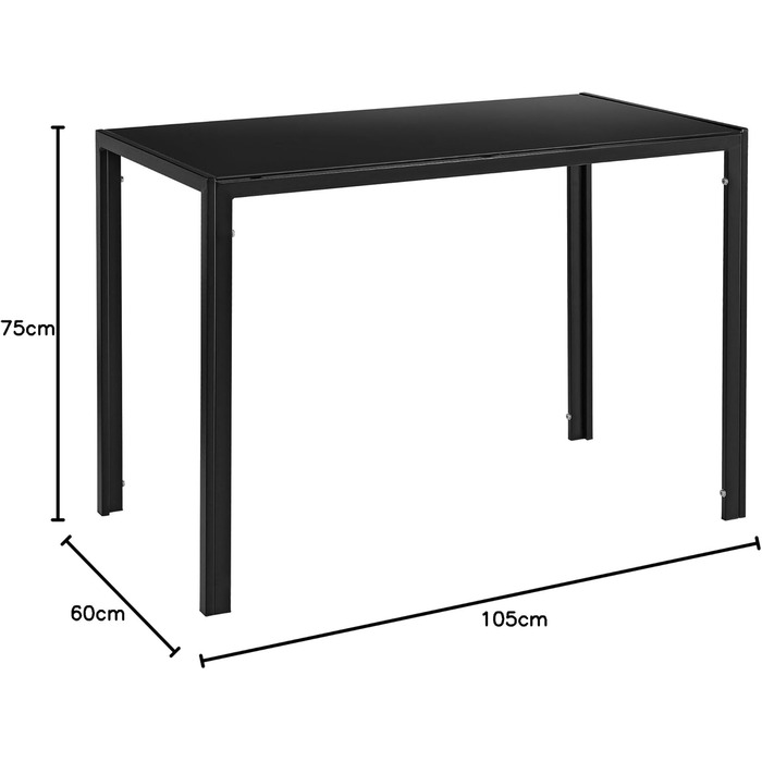 Обідній стіл 105x60x75см, скляна стільниця, чорний