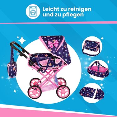 Коляска для ляльок Kinderplay від 1 2 3 років іграшкова коляска - 3 в 1, лялькова коляска зі знімною люлькою і сумкою через плече,