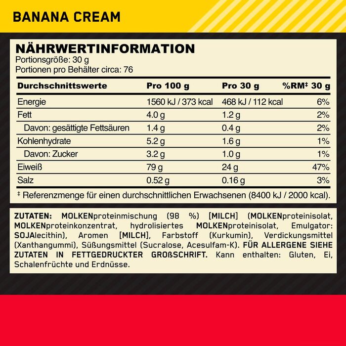 Протеїновий порошок Optimum Nutrition Gold Standard 100, Банановий крем, 2,28 кг
