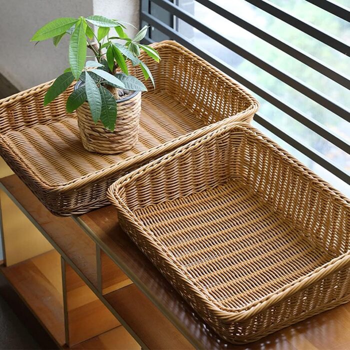 Плетений кошик для зберігання BESTonZON, квадратний, 40x30x12 см, кошик для фруктів, хлібниця, сервірувальний кошик, органайзер для робочого столу, багатофункціональна коробка для зберігання